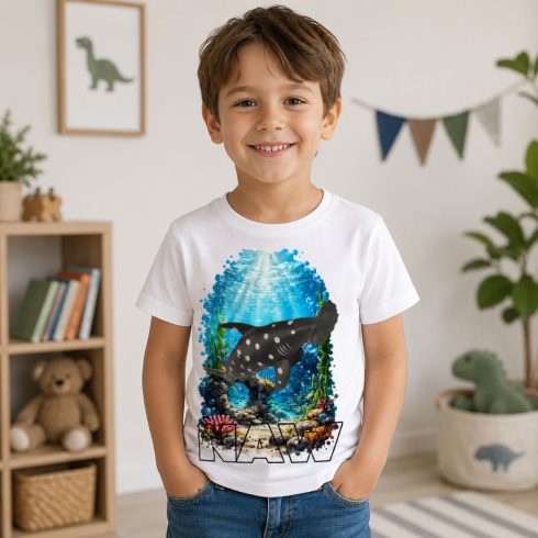 Cápa mintás gyerek póló fiú modellen - Noel's Animal World