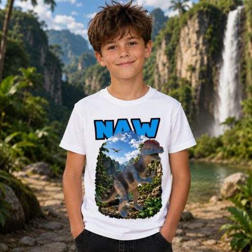 Dinoszaurusz mintás gyerek póló fiú modellen - Noel's Animal World