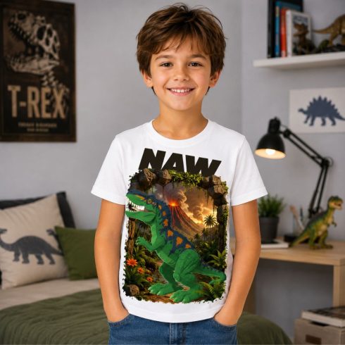 Dinoszaurusz mintás gyerek póló fiú modellen - Noel's Animal World
