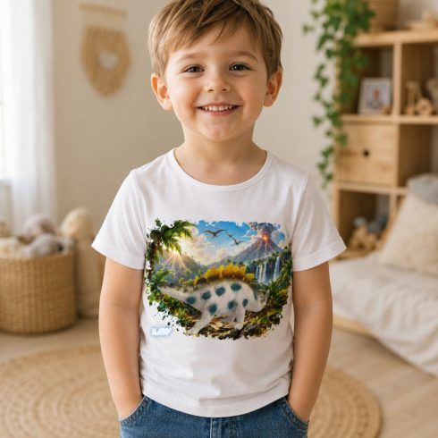 Dinoszaurusz mintás gyerek póló fiú modellen - Noel's Animal World