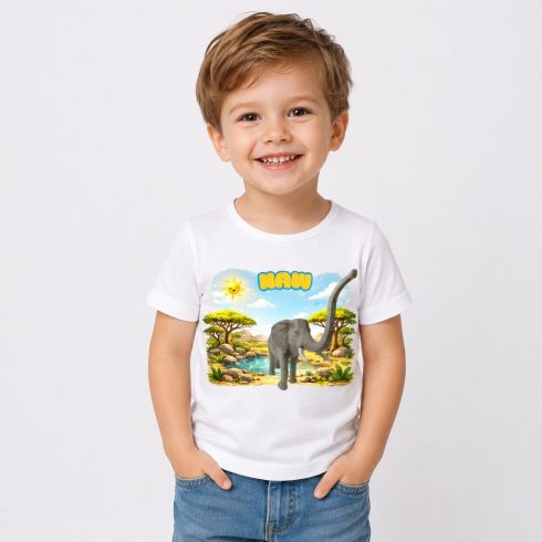 Elefánt mintás gyerek póló fiú modellen - Noel's Animal World