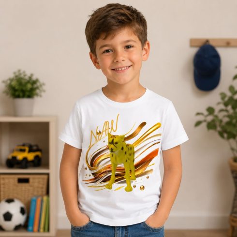 Gepárd mintás gyerek póló fiú modellen - Noel's Animal World