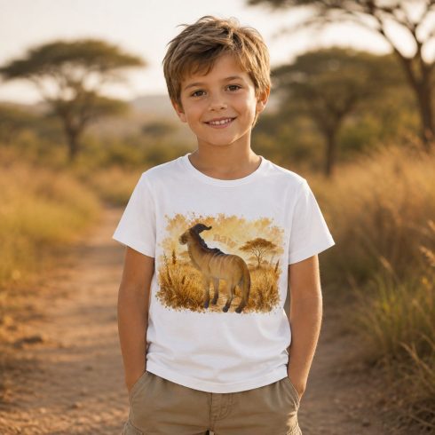 Jávorantilop mintás gyerek póló fiú modellen - Noel's Animal World
