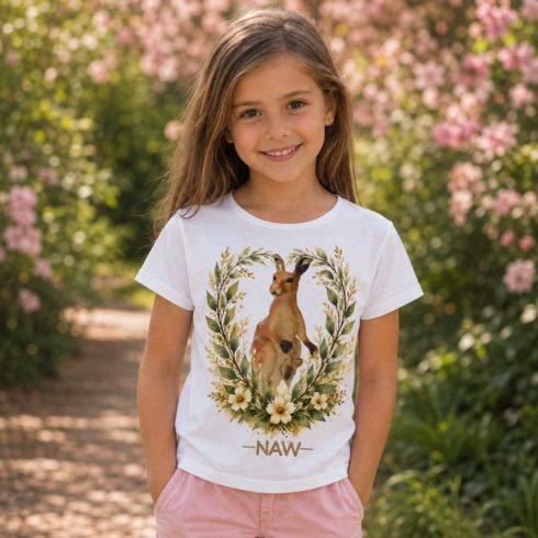 Kenguru mintás gyerek póló lány modellen - Noel's Animal World