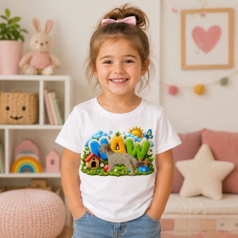 Kutya mintás gyerek póló lány modellen - Noel's Animal World