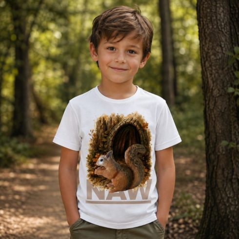 Mókus mintás gyerek póló fiú modellen - Noel's Animal World