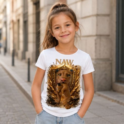 Oroszlán mintás gyerek póló lány modellen - Noel's Animal World