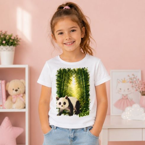 Panda mintás gyerek póló – lány modellen - Noel's Animal World